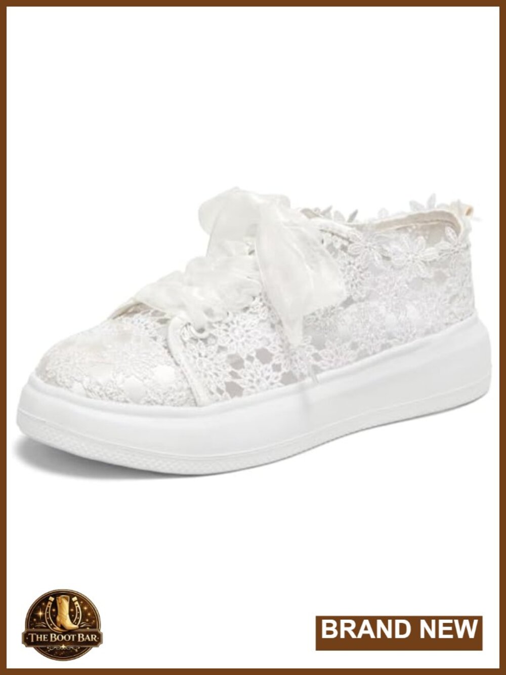 Women's Wedding Sneakers Flats Tennis Shoes Lace-Up Floral Rubber Sole